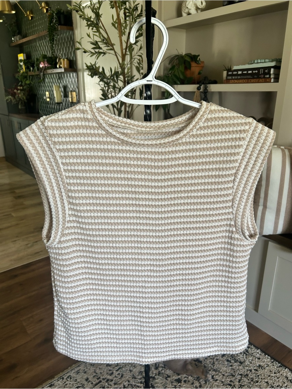 Neutral Striped Knit Sleeveless Top - Cream and Beige